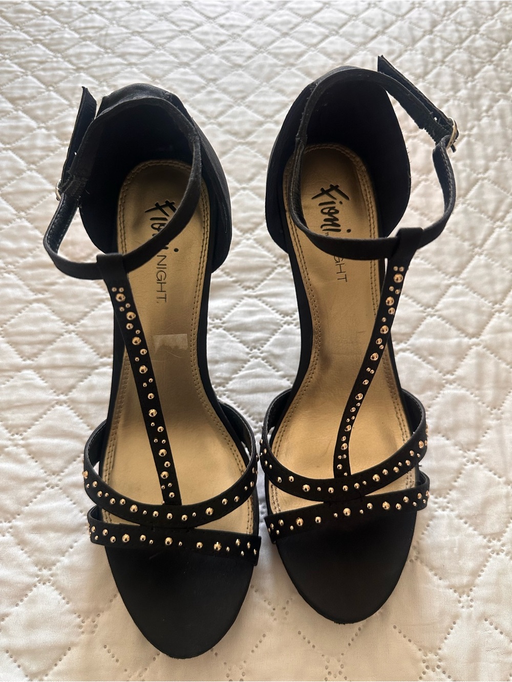 Black Studded T-Strap heels